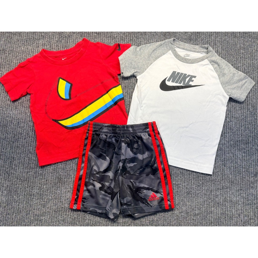 Nike Adidas Toddler Boys 3T Lot 2 Shirts 1 Shorts Red White Camo Athletic Set
